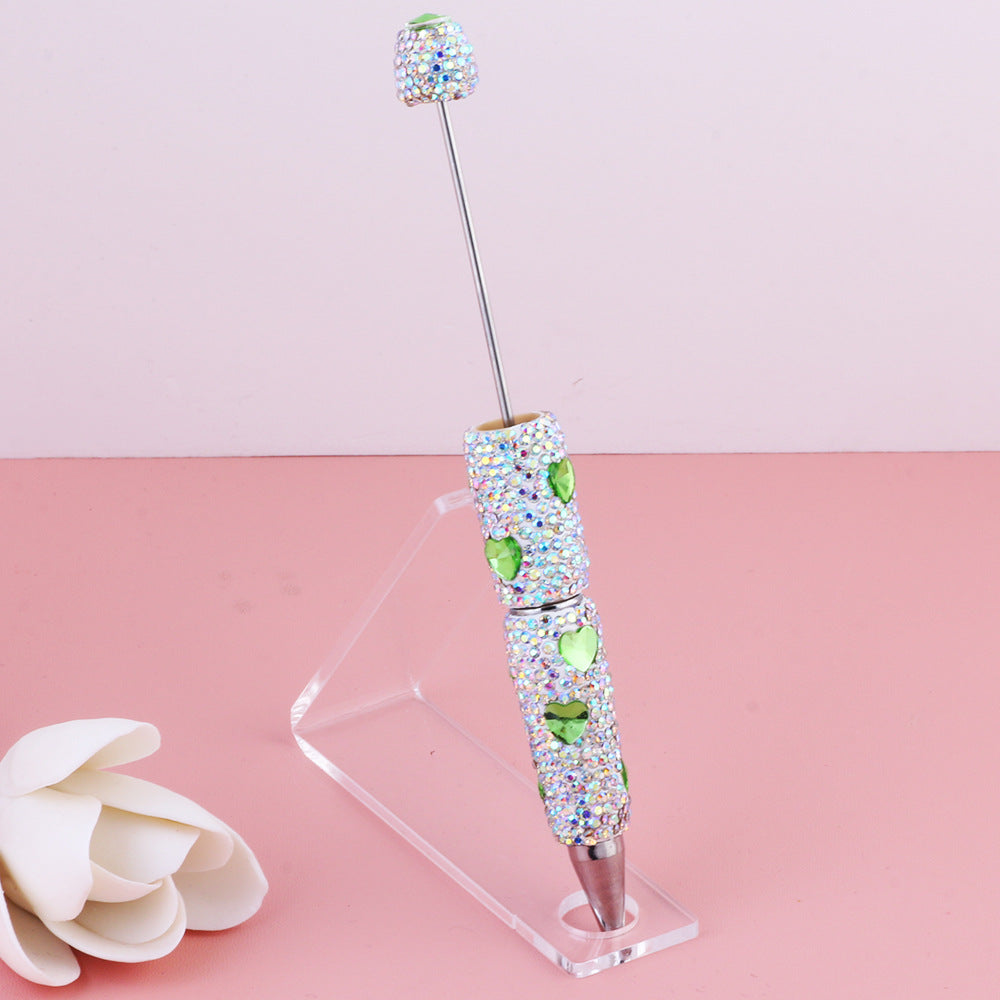 Wholesale  Live Hot Valentine's Day Colorful Love Zircon Full Diamond Pen Ceramic Mud Beaded Pen DIY Beaded Ballpoint Pen